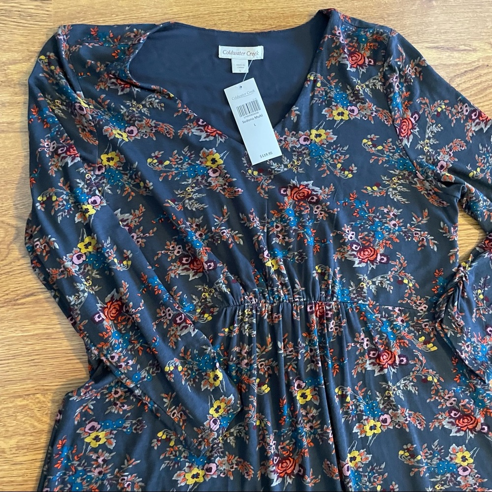 Coldwater Creek Navy Floral Maxi Dress NWT - Size Large
